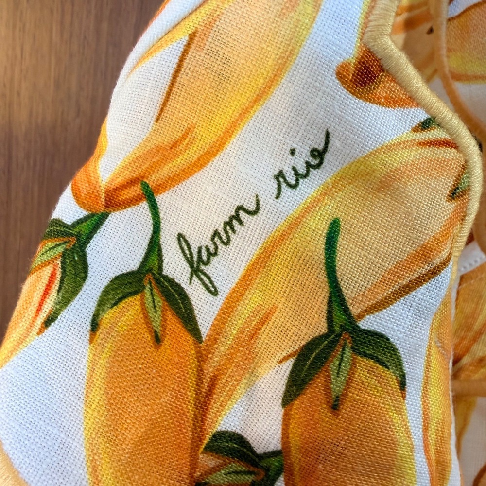 NWT $98 Farm Rio Med 100% Linen Yellow Chili Peppers Scalloped Crop Top Bralette - Picture 3 of 7